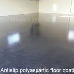 Polyaspartic clear floor coating on polished concrete floor. Antislip finish