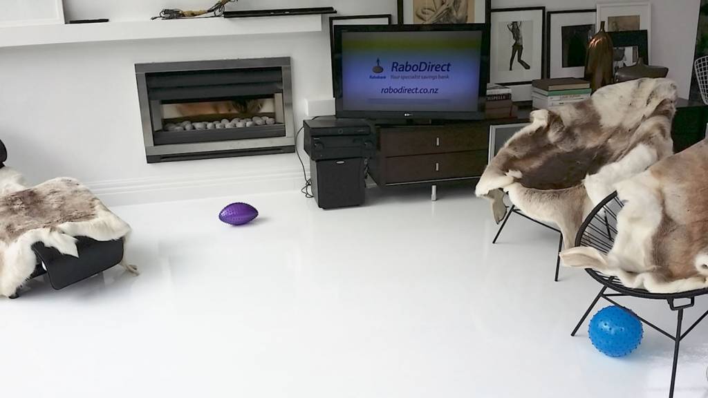 White polyaspartic floor coating