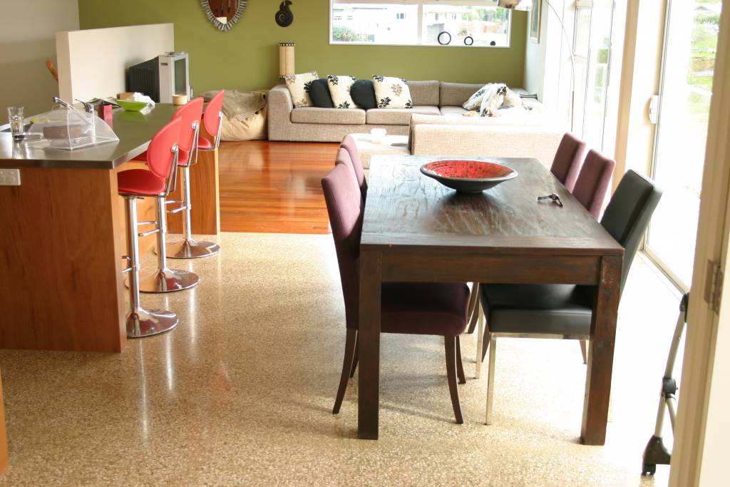 Diamond polished concrete floor in house